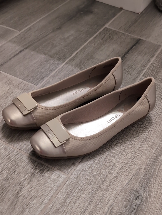 AKSport Shoes - Anne Klein Women's Taupe Ballet Flats with Metallic Cap Toe